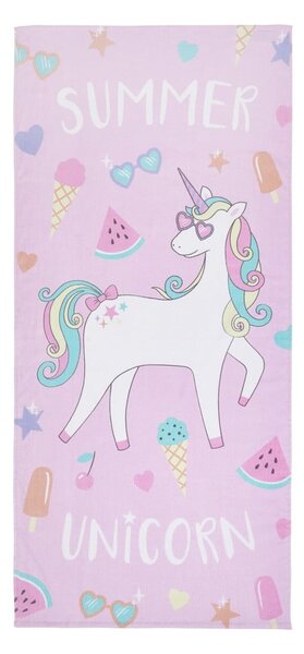 Růžová/fialová bavlněná plážová osuška 76x160 cm Summer Unicorn – Catherine Lansfield