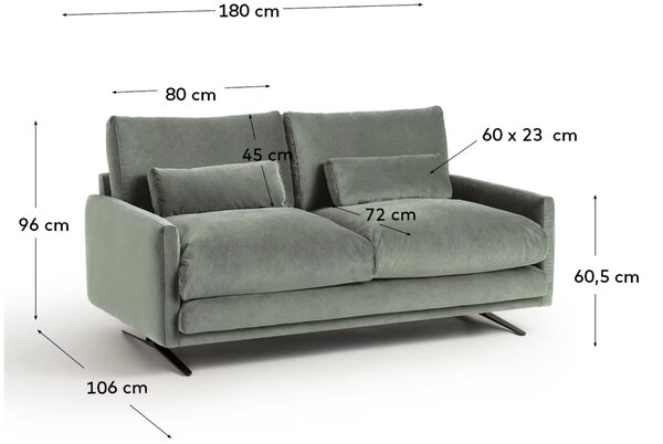 Kave Home Zelená sametová dvoumístná pohovka Veliro 180 cm