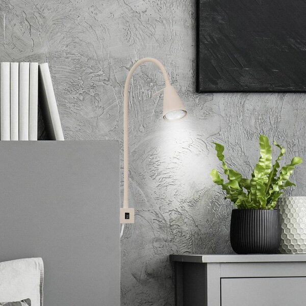 Briloner LED nástěnné světlo Tuso, béžové, montáž na postel, kov, flexibilní rameno, Krémová / jantar, Ložnice, kov, Moderní