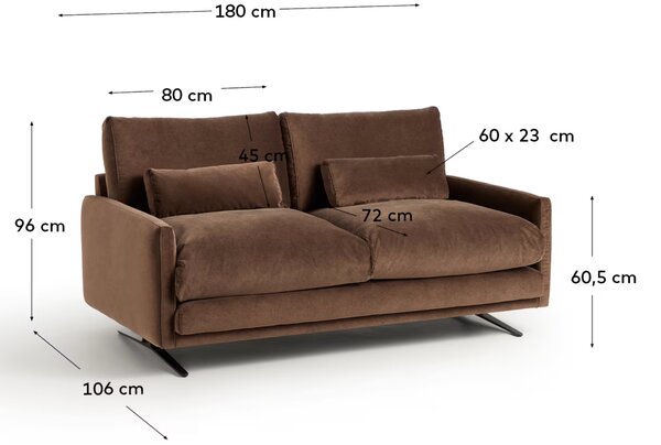 Kave Home Hnědá sametová dvoumístná pohovka Veliro 180 cm
