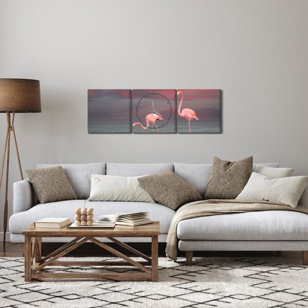 Obraz plameňáků (s hodinami) (90x30 cm)
