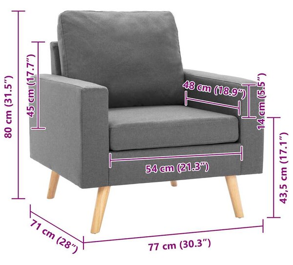 Křeslo světle šedé textil 288693