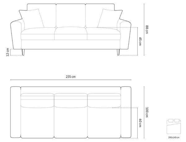 -25 % Dny MOMENTI– Cosmopolitan Design Sametová rozkládací pohovka Kyoto 235 cm