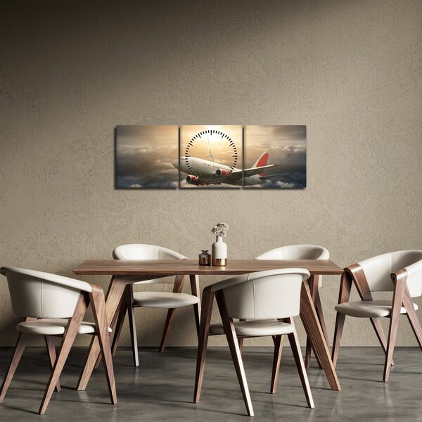 Obraz - Letadlo v oblacích (s hodinami) (90x30 cm)