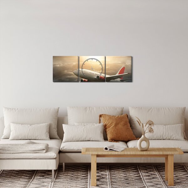 Obraz - Letadlo v oblacích (s hodinami) (90x30 cm)