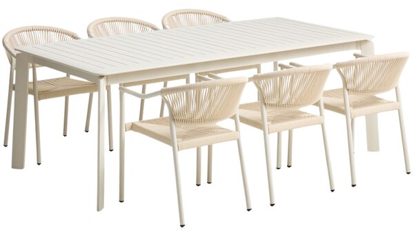 Kave Home Krémový zahradní set stolu Brela a šesti židlí Livadia