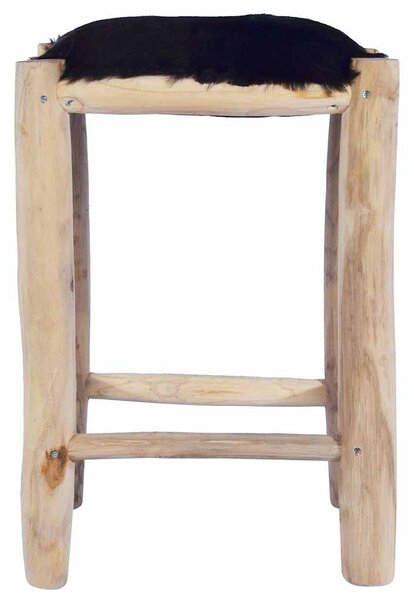 Barová stolička pravá koží kůže a masivní teak 288810