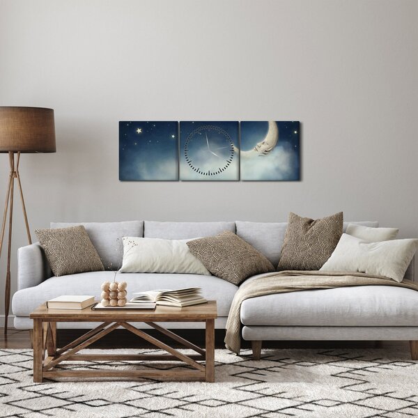 Obraz - Měsíc s hvězdami (s hodinami) (90x30 cm)