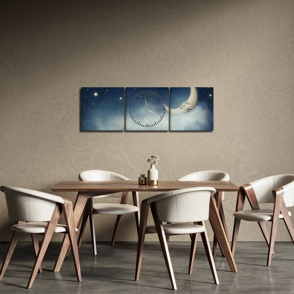 Obraz - Měsíc s hvězdami (s hodinami) (90x30 cm)