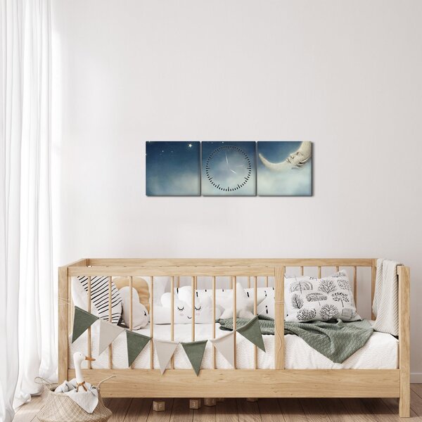 Obraz - Měsíc s hvězdami (s hodinami) (90x30 cm)