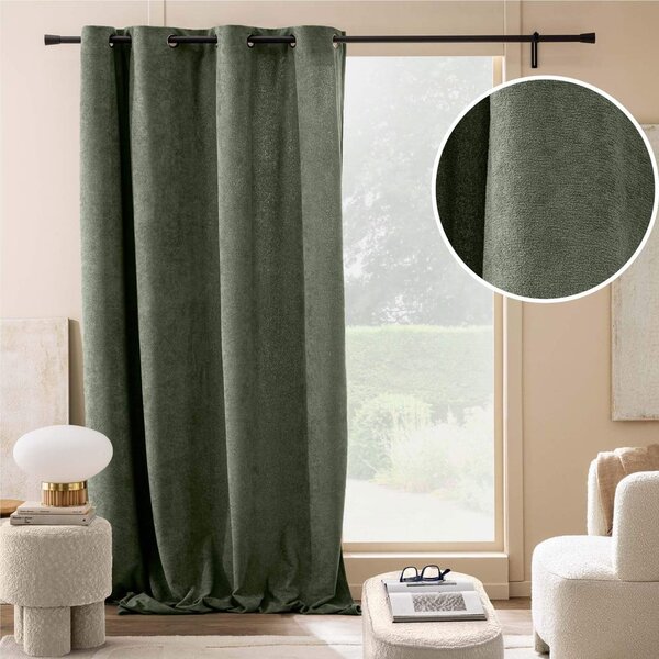 Zelený závěs z materiálu bouclé 140x260 cm Winona – douceur d'intérieur