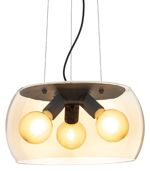 Závěsné svítidlo AMANDA, matná černá/jantarové sklo, patice E27, 3× 15 W