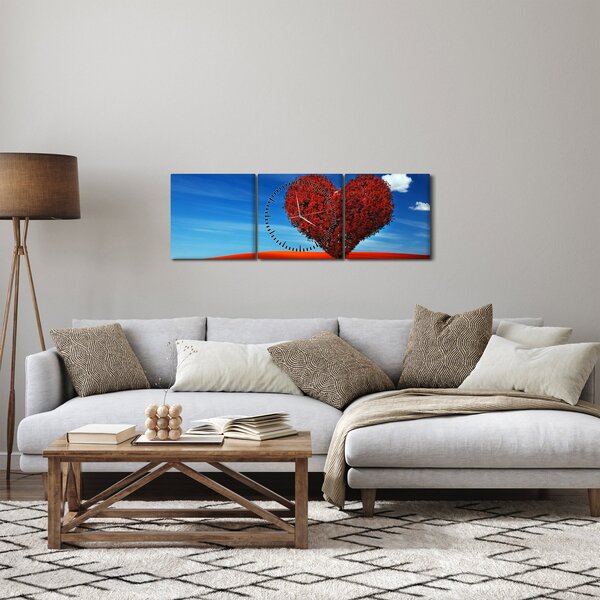 Obraz - Srdce ze stromu (s hodinami) (90x30 cm)