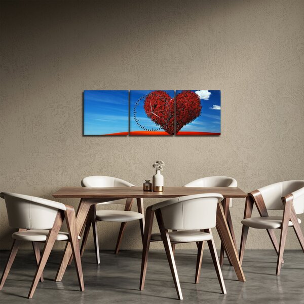 Obraz - Srdce ze stromu (s hodinami) (90x30 cm)