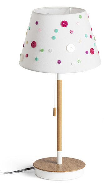 Stolní lampa KEITH/DELISA s USB, bílá/knoflíky/buk, patice E27, 11 W