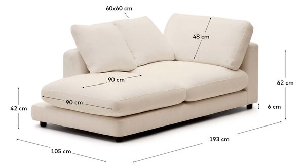 Kave Home Béžová lenoška Gala 193 cm, levá