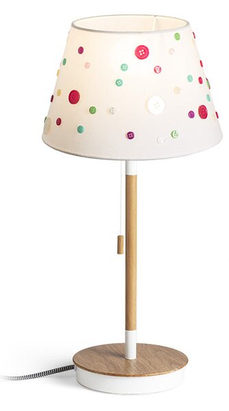 Stolní lampa KEITH/DELISA s USB, bílá/knoflíky/buk, patice E27, 11 W