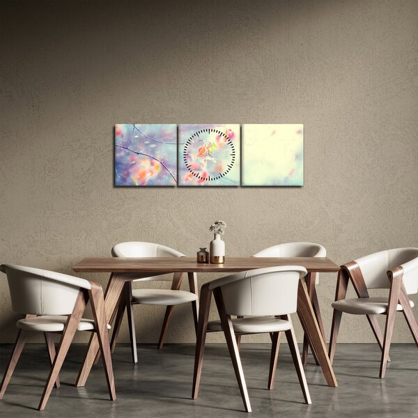 Obraz - Lístky v ledu (s hodinami) (90x30 cm)