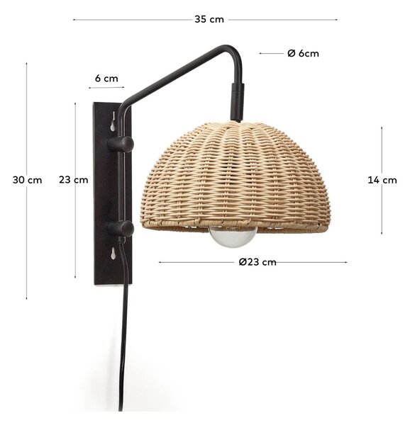 Černé kovové nástěnné světlo Kave Home Damila
