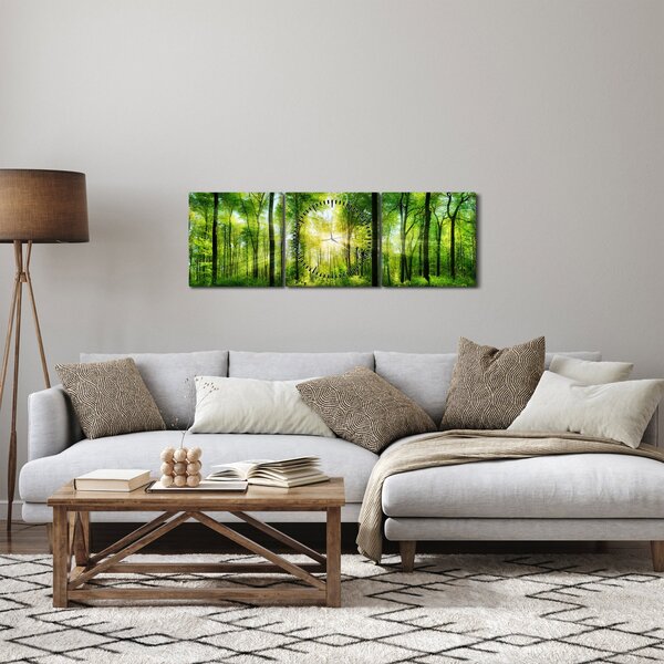 Obraz - Svítání v lese (s hodinami) (90x30 cm)