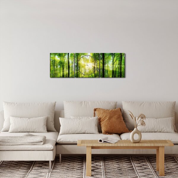 Obraz - Svítání v lese (s hodinami) (90x30 cm)