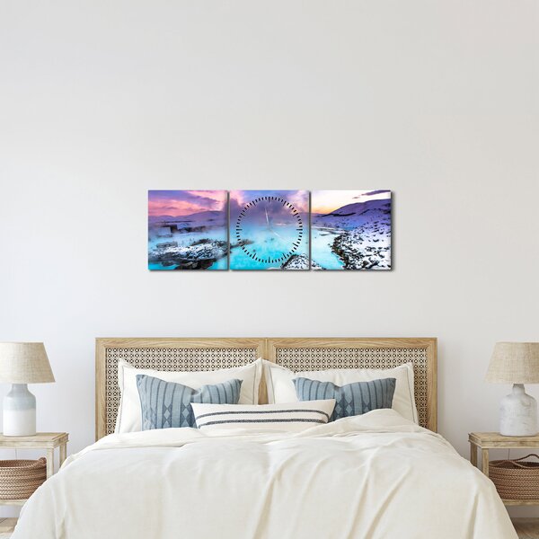 Obraz - Modrá laguna na Islandu (s hodinami) (90x30 cm)