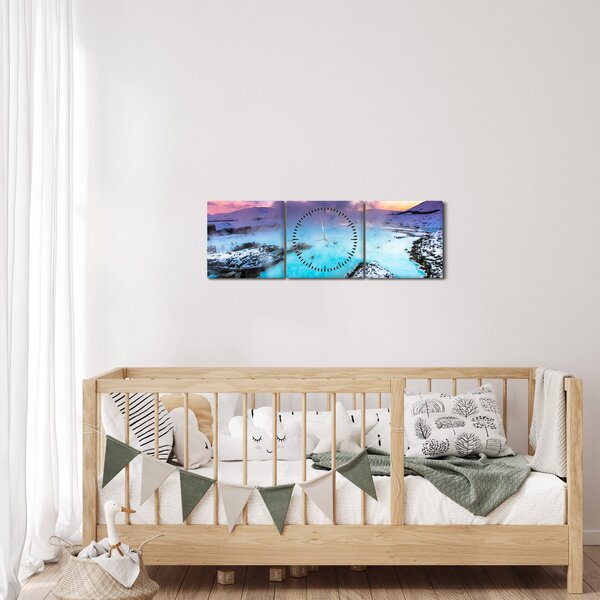 Obraz - Modrá laguna na Islandu (s hodinami) (90x30 cm)