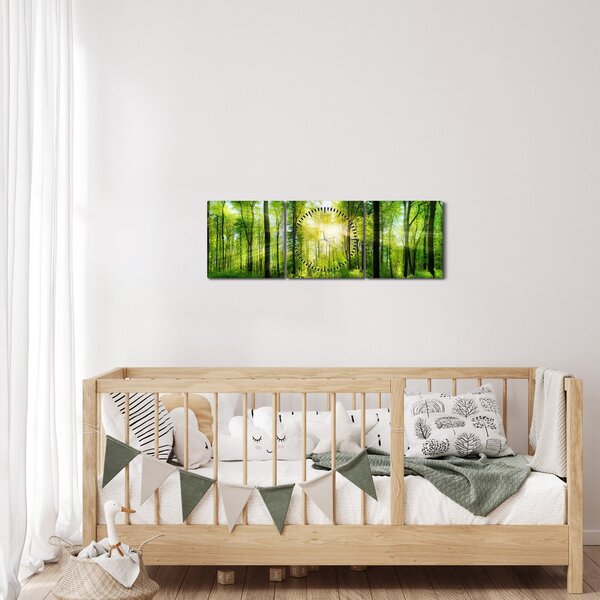 Obraz - Svítání v lese (s hodinami) (90x30 cm)