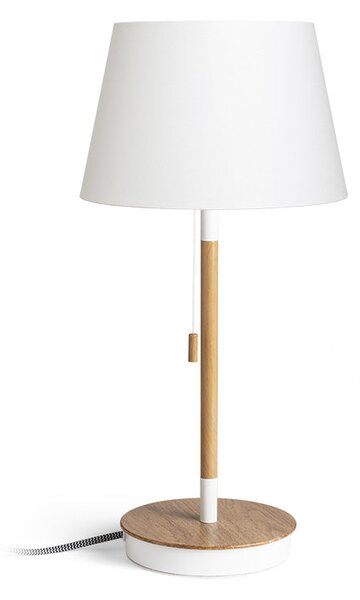 Stolní lampa KEITH/ALVIS 24 s USB, bílá/buk, patice E27, 11 W