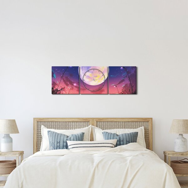 Obraz - Žena a pes při úplňku (s hodinami) (90x30 cm)