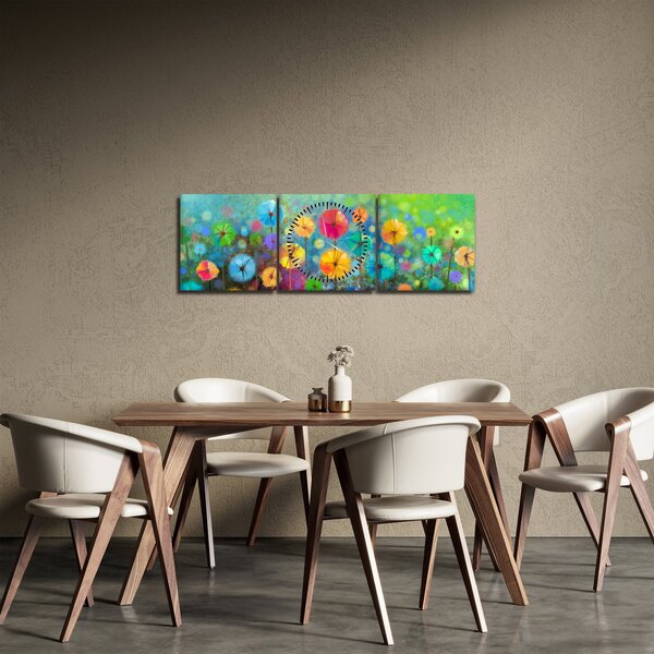 Obraz - Abstraktní květiny (s hodinami) (90x30 cm)