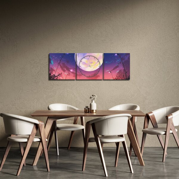 Obraz - Žena a pes při úplňku (s hodinami) (90x30 cm)