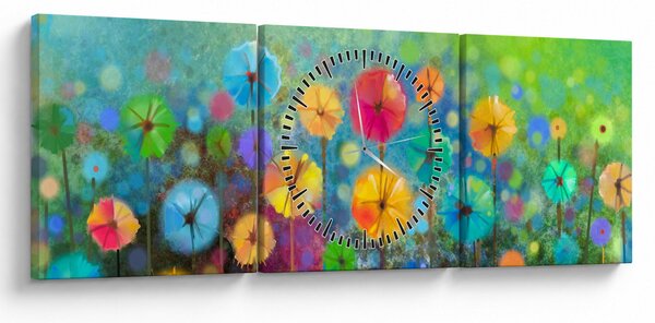 Obraz - Abstraktní květiny (s hodinami) (90x30 cm)