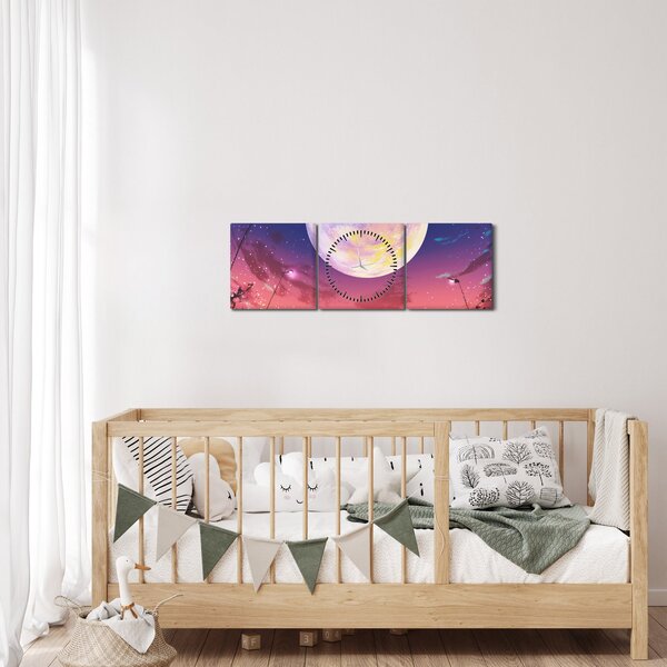 Obraz - Žena a pes při úplňku (s hodinami) (90x30 cm)