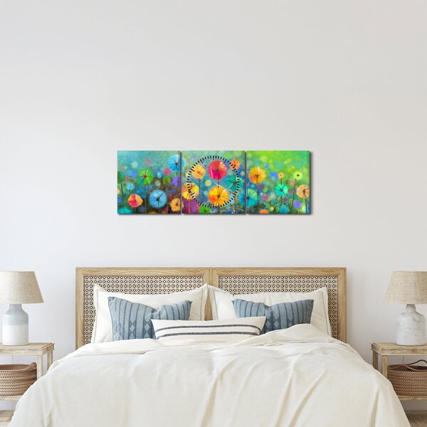 Obraz - Abstraktní květiny (s hodinami) (90x30 cm)