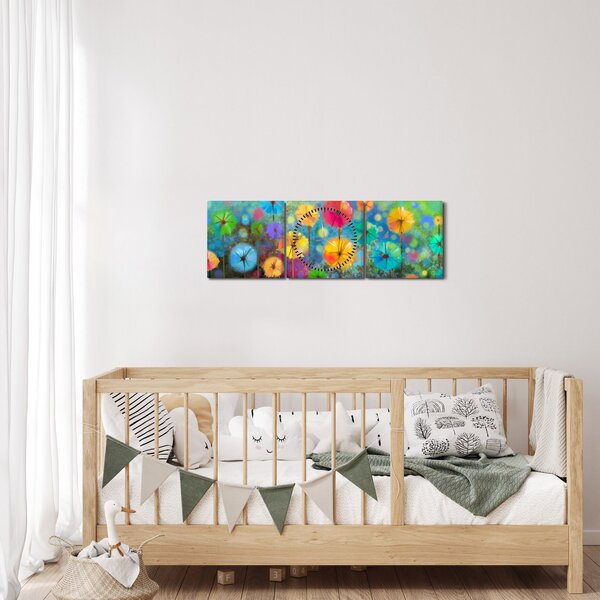 Obraz - Abstraktní květiny (s hodinami) (90x30 cm)