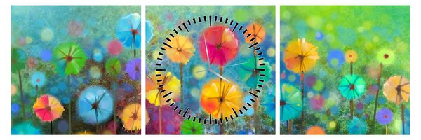 Obraz - Abstraktní květiny (s hodinami) (90x30 cm)