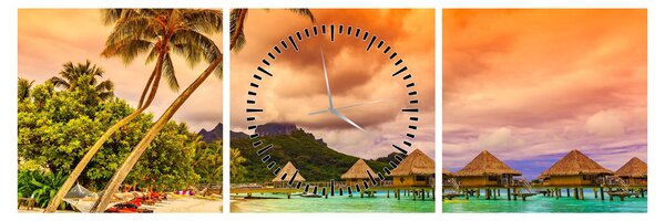 Obraz - Ostrov Bora Bora (s hodinami) (90x30 cm)