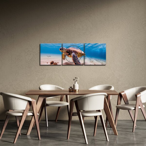 Obraz želvy v oceánu (s hodinami) (90x30 cm)