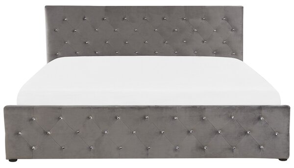 Postel s úložným prostorem AMIENS Umělý samet Šedá 180 x 200 cm