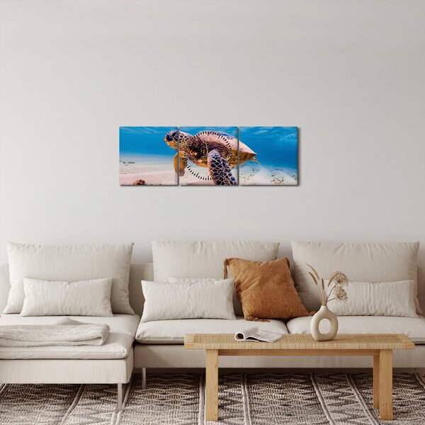 Obraz želvy v oceánu (s hodinami) (90x30 cm)