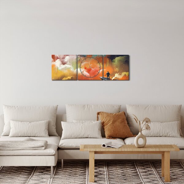 Obraz - Muž plující vesmírem (s hodinami) (90x30 cm)