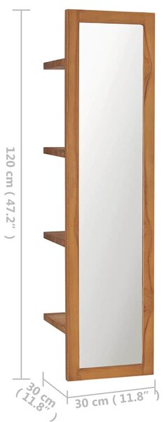 Nástěnné zrcadlo s poličkami 30 x 30 x 120 cm masivní teak 289070