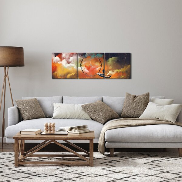Obraz - Muž plující vesmírem (s hodinami) (90x30 cm)