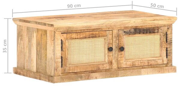 Konferenční stolek 90x50x35 cm masivní mangovník přírodní rákos 289089