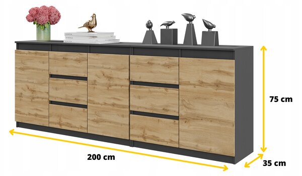 Komoda Furnica 200 x 35 x 75cm antracit matná