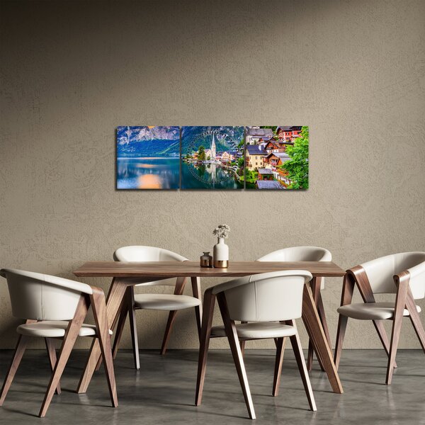 Obraz - Alpská vesnice (s hodinami) (90x30 cm)