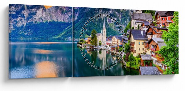 Obraz - Alpská vesnice (s hodinami) (90x30 cm)