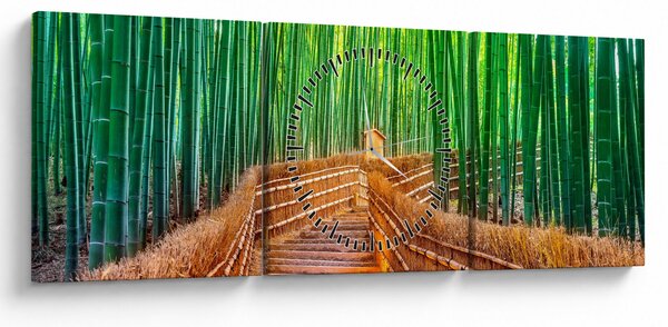Obraz - Japonský bambusový les (s hodinami) (90x30 cm)
