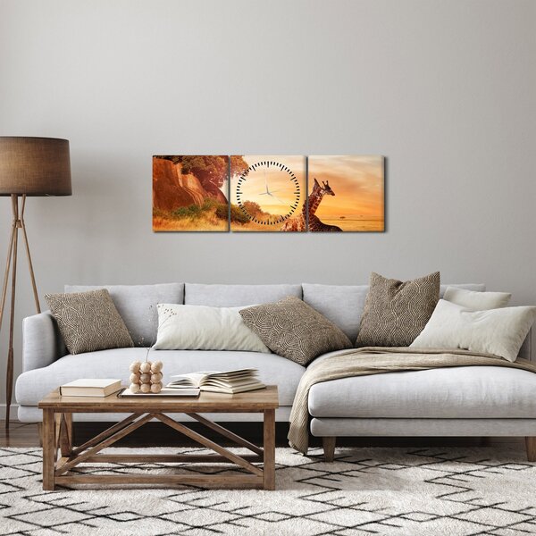 Obraz - Žirafy v Africe (s hodinami) (90x30 cm)